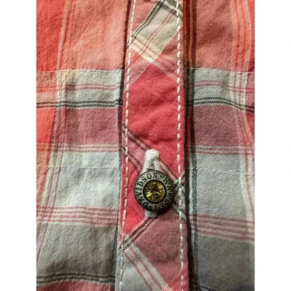 Harley Davidson Short Sleeve Plaid Button-Up Shirt - b42 - Picture 8 of 9